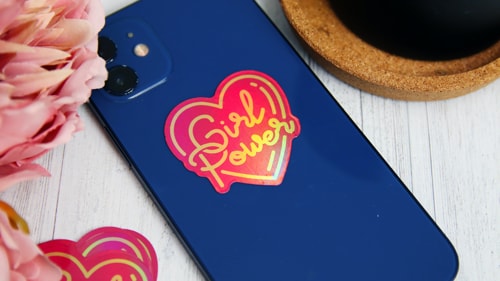 Girl power holo sticker on phone