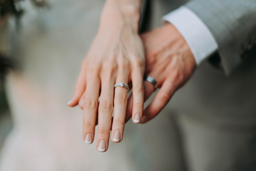 Wedding rings on hands